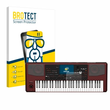 Parte frontale di una confezione del prodotto con il logo del marchio BROTECT. Accanto è raffigurato il dispositivo KORG Pa100