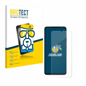 Parte frontale di una confezione del prodotto con il logo del marchio BROTECT. Accanto è raffigurato il dispositivo Xiaomi Red