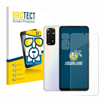 Parte frontale di una confezione del prodotto con il logo del marchio BROTECT. Accanto è raffigurato il dispositivo Xiaomi Red