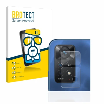 Parte frontale di una confezione del prodotto con il logo del marchio BROTECT. Accanto è raffigurato il dispositivo Xiaomi Red