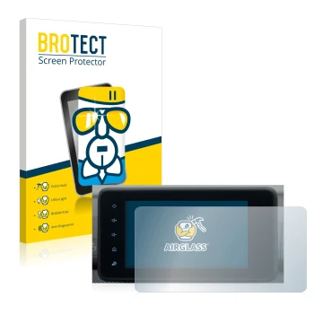 Parte frontale di una confezione del prodotto con il logo del marchio BROTECT. Accanto è raffigurato il dispositivo Dacia Sand