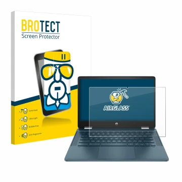 Parte frontale di una confezione del prodotto con il logo del marchio BROTECT. Accanto è raffigurato il dispositivo HP Chromeb