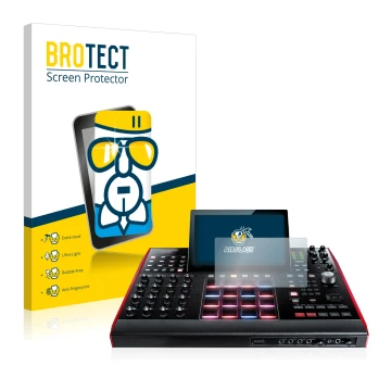 Parte frontale di una confezione del prodotto con il logo del marchio BROTECT. Accanto è raffigurato il dispositivo Akai MPC X