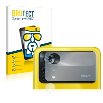 Parte frontale di una confezione del prodotto con il logo del marchio BROTECT. Accanto è raffigurato il dispositivo Xiaomi Poc