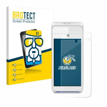 Parte frontale di una confezione del prodotto con il logo del marchio BROTECT. Accanto è raffigurato il dispositivo Pax A920 c