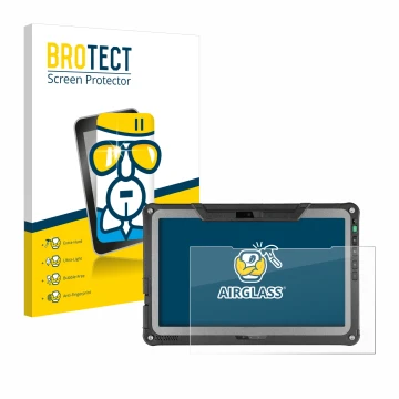 Parte frontale di una confezione del prodotto con il logo del marchio BROTECT. Accanto è raffigurato il dispositivo Getac F110