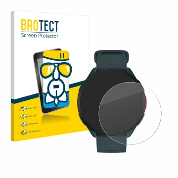 Parte frontale di una confezione del prodotto con il logo del marchio BROTECT. Accanto è raffigurato il dispositivo Polar Pace