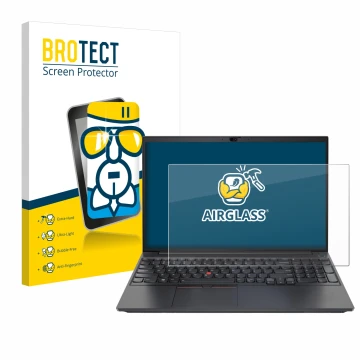 Parte frontale di una confezione del prodotto con il logo del marchio BROTECT. Accanto è raffigurato il dispositivo Lenovo Thi