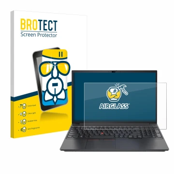 Parte frontale di una confezione del prodotto con il logo del marchio BROTECT. Accanto è raffigurato il dispositivo Lenovo Thi