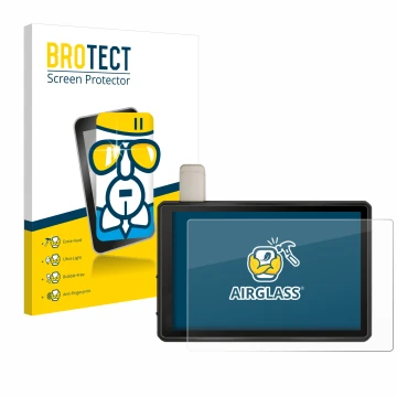 Parte frontale di una confezione del prodotto con il logo del marchio BROTECT. Accanto è raffigurato il dispositivo Garmin Tre