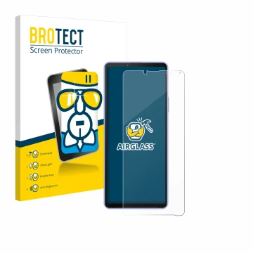 Parte frontale di una confezione del prodotto con il logo del marchio BROTECT. Accanto è raffigurato il dispositivo Sony Xperi