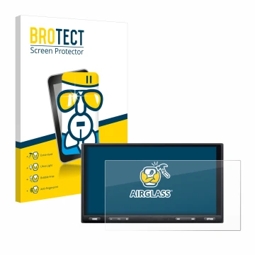 Parte frontale di una confezione del prodotto con il logo del marchio BROTECT. Accanto è raffigurato il dispositivo Sony XAV-A