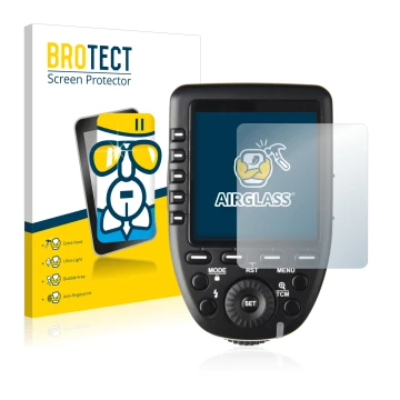 Parte frontale di una confezione del prodotto con il logo del marchio BROTECT. Accanto è raffigurato il dispositivo Godox XPro