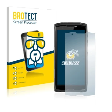 Parte frontale di una confezione del prodotto con il logo del marchio BROTECT. Accanto è raffigurato il dispositivo Crosscall 