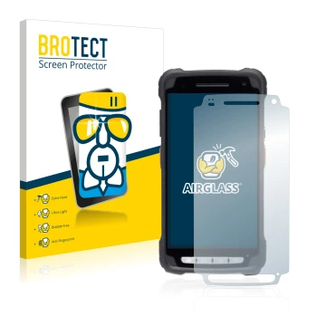 Parte frontale di una confezione del prodotto con il logo del marchio BROTECT. Accanto è raffigurato il dispositivo Janam XT3 