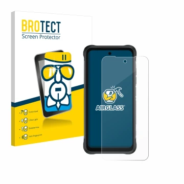 Parte frontale di una confezione del prodotto con il logo del marchio BROTECT. Accanto è raffigurato il dispositivo Umidigi Bi