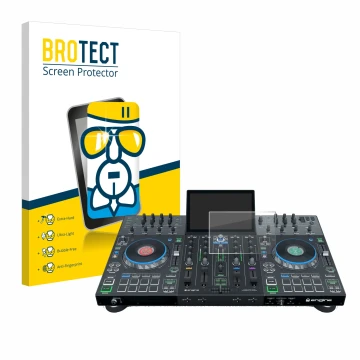 Parte frontale di una confezione del prodotto con il logo del marchio BROTECT. Accanto è raffigurato il dispositivo Denon DJ P
