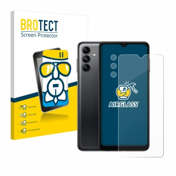 Parte frontale di una confezione del prodotto con il logo del marchio BROTECT. Accanto è raffigurato il dispositivo Samsung Ga