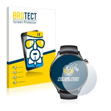 Parte frontale di una confezione del prodotto con il logo del marchio BROTECT. Accanto è raffigurato il dispositivo Xiaomi Wat