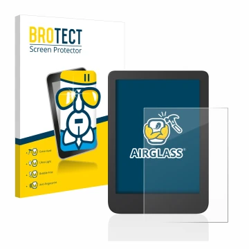 Parte frontale di una confezione del prodotto con il logo del marchio BROTECT. Accanto è raffigurato il dispositivo Tolino Shi