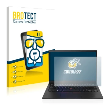 Parte frontale di una confezione del prodotto con il logo del marchio BROTECT. Accanto è raffigurato il dispositivo Lenovo Thi