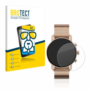 Parte frontale di una confezione del prodotto con il logo del marchio BROTECT. Accanto è raffigurato il dispositivo Skagen Fal