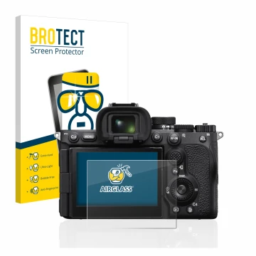 Parte frontale di una confezione del prodotto con il logo del marchio BROTECT. Accanto è raffigurato il dispositivo Sony Alpha