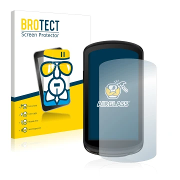 Parte frontale di una confezione del prodotto con il logo del marchio BROTECT. Accanto è raffigurato il dispositivo Garmin Edg