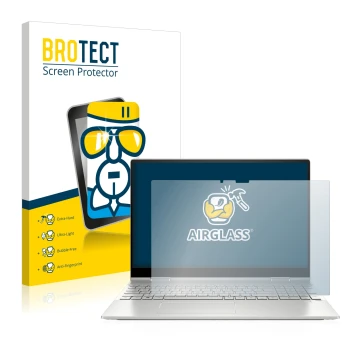 Parte frontale di una confezione del prodotto con il logo del marchio BROTECT. Accanto è raffigurato il dispositivo HP Envy x3