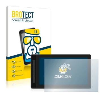 Parte frontale di una confezione del prodotto con il logo del marchio BROTECT. Accanto è raffigurato il dispositivo Huion Kamv