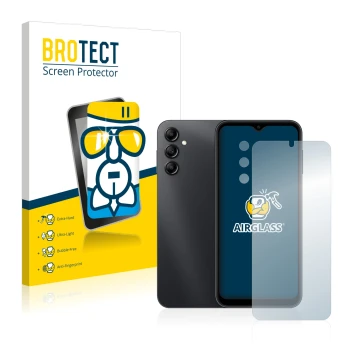 Parte frontale di una confezione del prodotto con il logo del marchio BROTECT. Accanto è raffigurato il dispositivo Samsung Ga