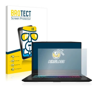 Parte frontale di una confezione del prodotto con il logo del marchio BROTECT. Accanto è raffigurato il dispositivo MSI Katana