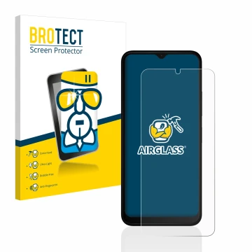 Parte frontale di una confezione del prodotto con il logo del marchio BROTECT. Accanto è raffigurato il dispositivo Nokia C32 