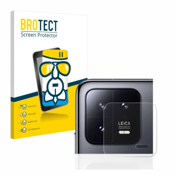 Parte frontale di una confezione del prodotto con il logo del marchio BROTECT. Accanto è raffigurato il dispositivo Xiaomi 13 