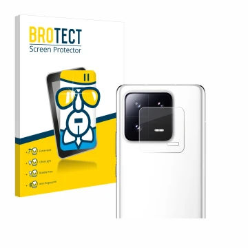 Parte frontale di una confezione del prodotto con il logo del marchio BROTECT. Accanto è raffigurato il dispositivo Xiaomi 13 