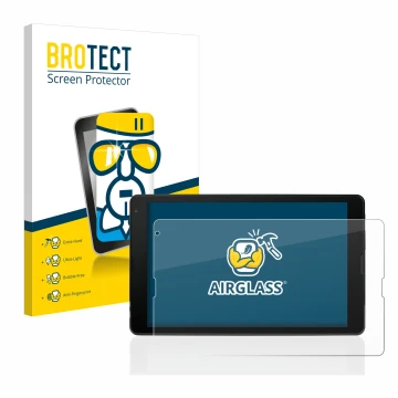 Parte frontale di una confezione del prodotto con il logo del marchio BROTECT. Accanto è raffigurato il dispositivo MEDION Tab