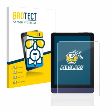 Parte frontale di una confezione del prodotto con il logo del marchio BROTECT. Accanto è raffigurato il dispositivo Meebook M6