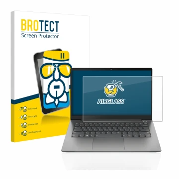 Parte frontale di una confezione del prodotto con il logo del marchio BROTECT. Accanto è raffigurato il dispositivo Lenovo Thi
