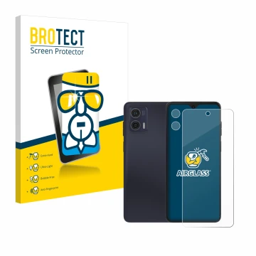 Parte frontale di una confezione del prodotto con il logo del marchio BROTECT. Accanto è raffigurato il dispositivo Motorola M