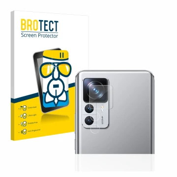 Parte frontale di una confezione del prodotto con il logo del marchio BROTECT. Accanto è raffigurato il dispositivo Xiaomi 12T