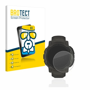 Parte frontale di una confezione del prodotto con il logo del marchio BROTECT. Accanto è raffigurato il dispositivo Garmin Ins