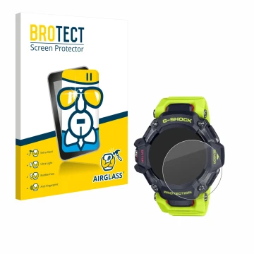 Parte frontale di una confezione del prodotto con il logo del marchio BROTECT. Accanto è raffigurato il dispositivo Casio G-Sh