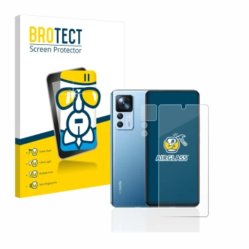 Parte frontale di una confezione del prodotto con il logo del marchio BROTECT. Accanto è raffigurato il dispositivo Xiaomi 12T