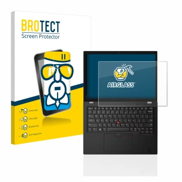 Parte frontale di una confezione del prodotto con il logo del marchio BROTECT. Accanto è raffigurato il dispositivo Lenovo Thi