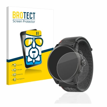 Parte frontale di una confezione del prodotto con il logo del marchio BROTECT. Accanto è raffigurato il dispositivo Coros Apex