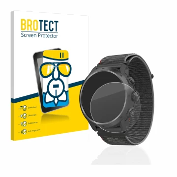 Parte frontale di una confezione del prodotto con il logo del marchio BROTECT. Accanto è raffigurato il dispositivo Coros Apex