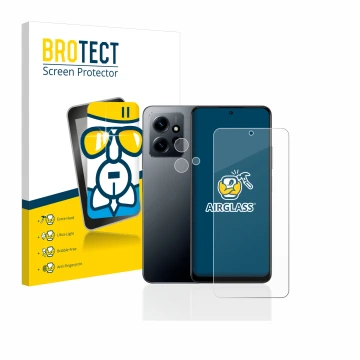 Parte frontale di una confezione del prodotto con il logo del marchio BROTECT. Accanto è raffigurato il dispositivo Xiaomi Red