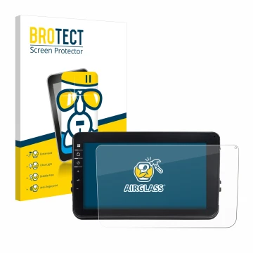 Parte frontale di una confezione del prodotto con il logo del marchio BROTECT. Accanto è raffigurato il dispositivo Dynavin D8