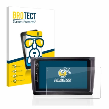 Parte frontale di una confezione del prodotto con il logo del marchio BROTECT. Accanto è raffigurato il dispositivo Dynavin D8