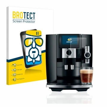 Parte frontale di una confezione del prodotto con il logo del marchio BROTECT. Accanto è raffigurato il dispositivo Jura J8 co